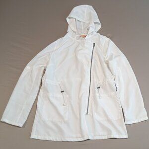 Free Heart Jacket Women's Med White Windbreaker Side Zip-up Hooded Cinch Waist